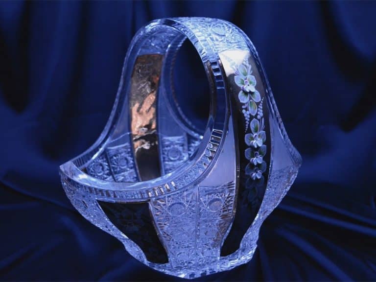 Kristály csiszolású dekorkosár kézi festés 26,5 cm