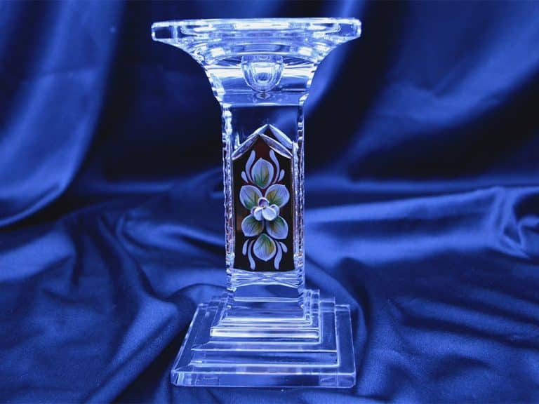 Kristálycsiszolású gyertyatartó 18 cm-es kézi festés