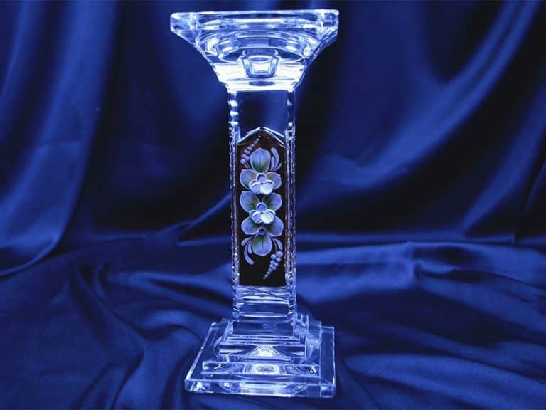 Kristály csiszolású gyertyatartó 23 cm-es kézi festés