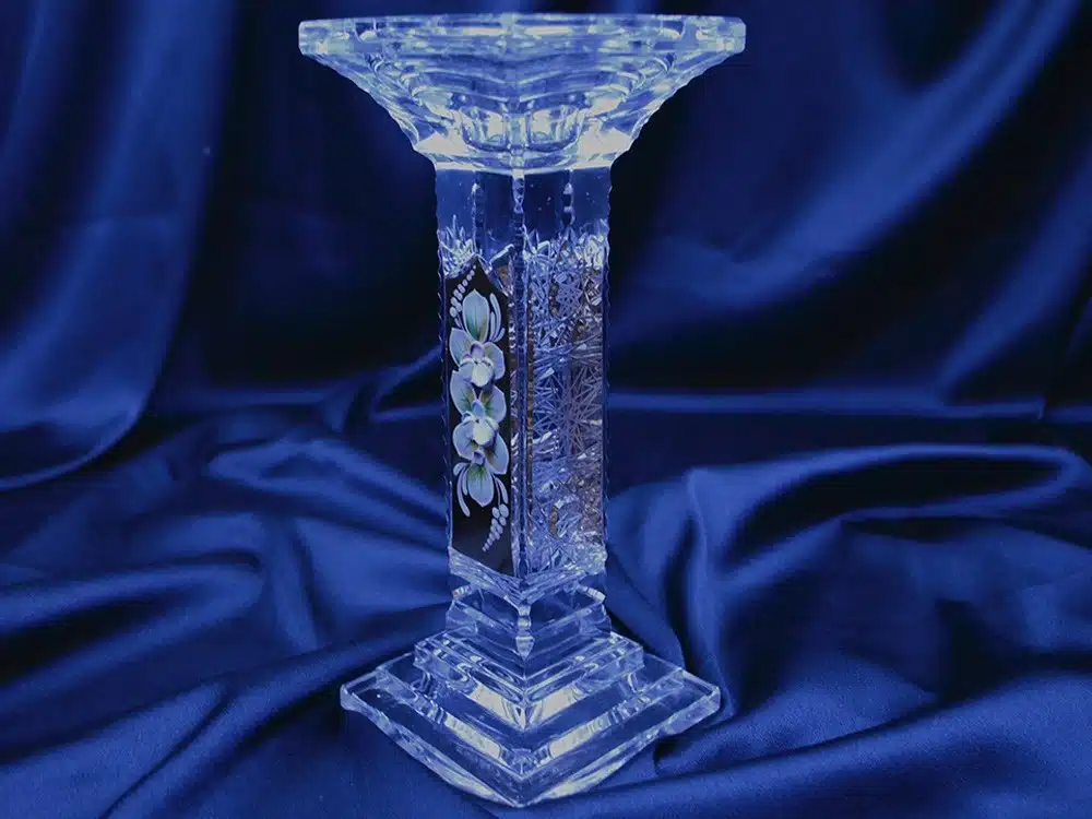 Krištálový brúsený svietnik 23 cm ručná maľba