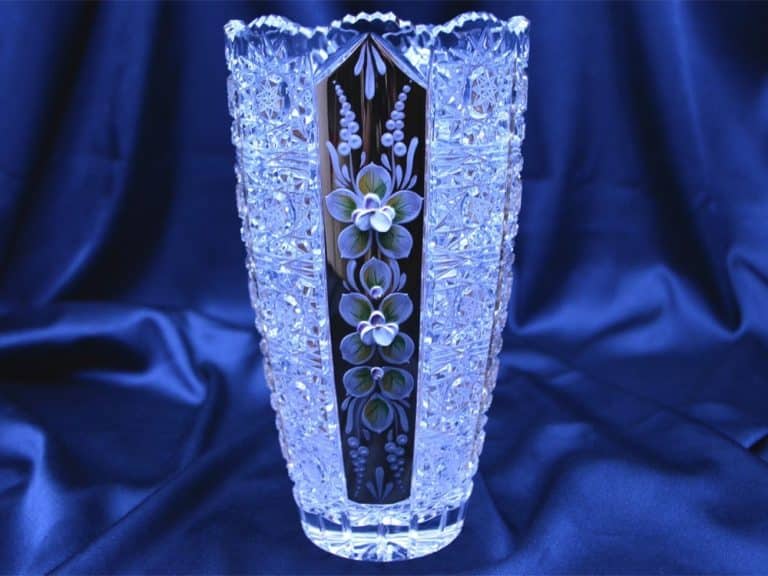 Kristálycsiszolású váza 21 cm-es kézi festés