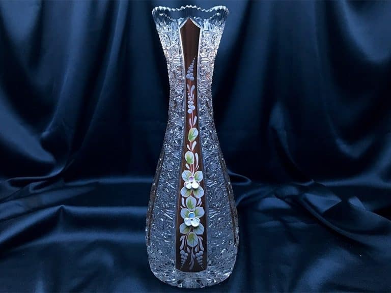 Kristálycsiszolású váza 28 cm-es kézi festés