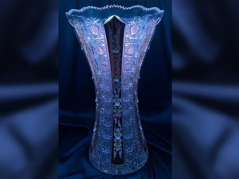 Vágott kristályváza 44,5 cm kézi festés