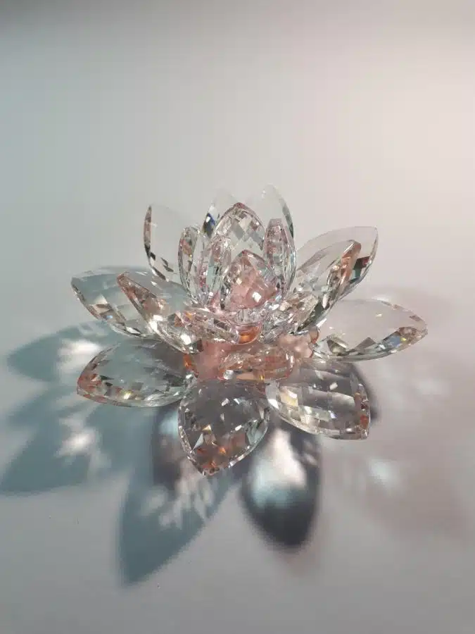Krištálový brúsený lotosový kvet ružový 11 cm