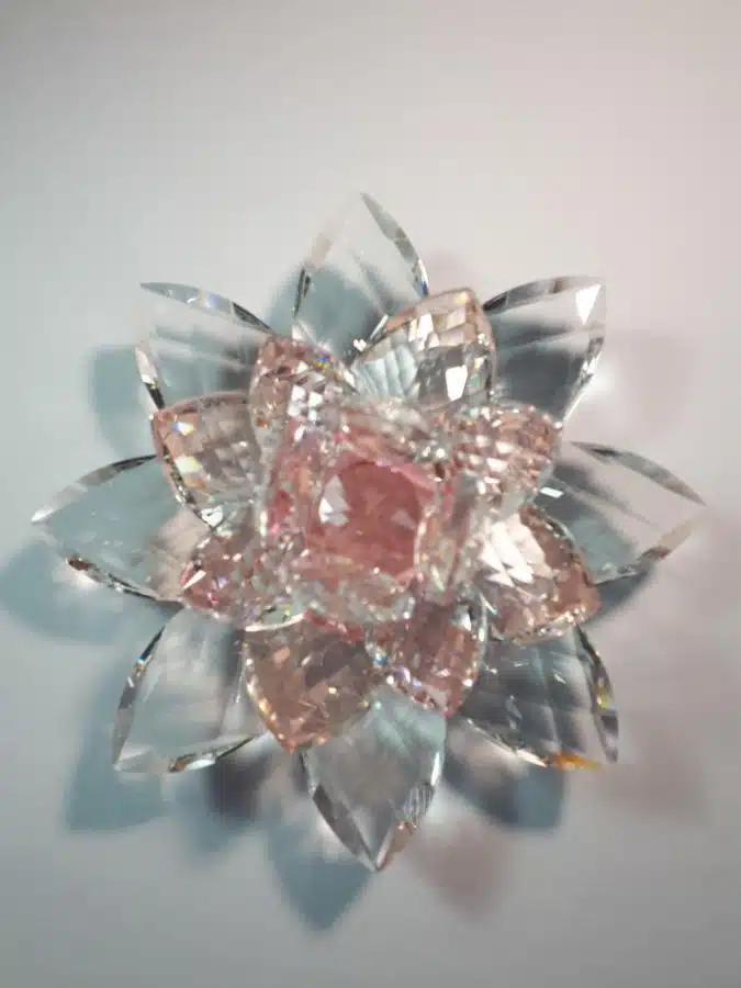 Krištálový brúsený lotosový kvet ružový 15 cm