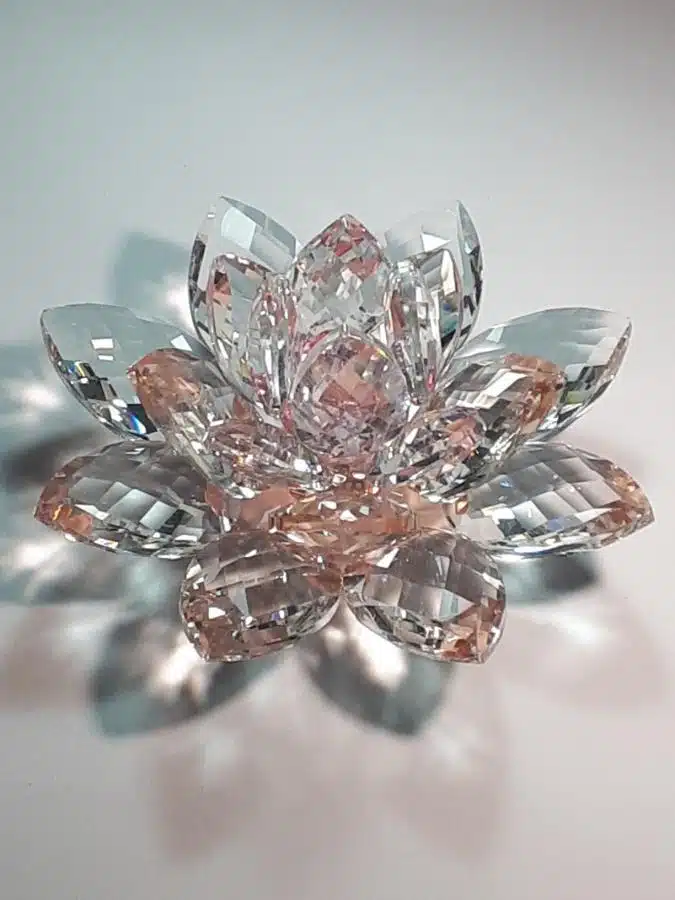 Krištálový brúsený lotosový kvet ružový 15 cm