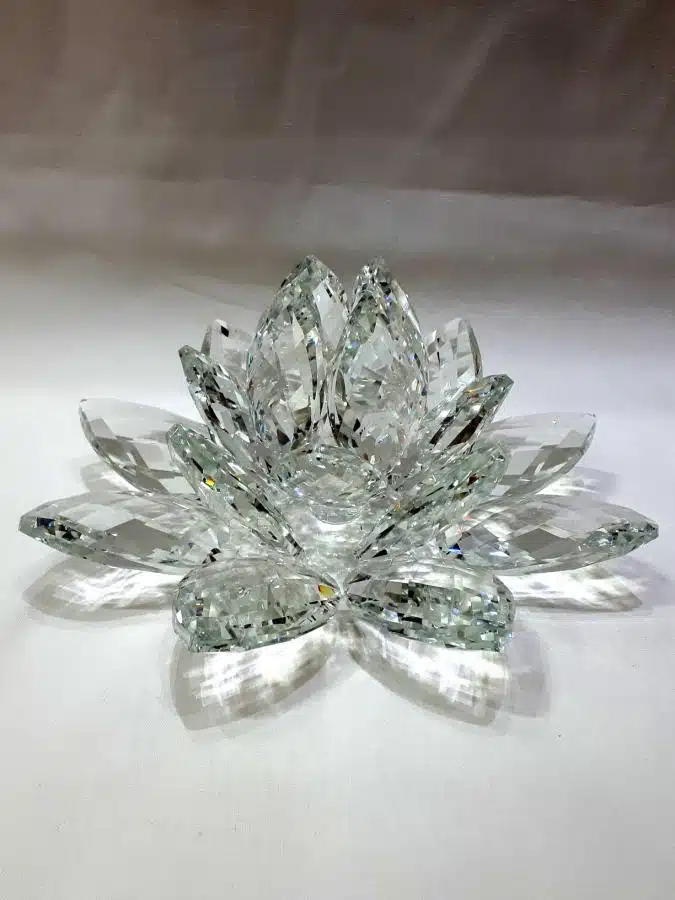 Krištálový brúsený lotosový kvet číry 20 cm