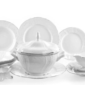 Ebédkészlet 6 db Berna damaszt platinacsíkosra