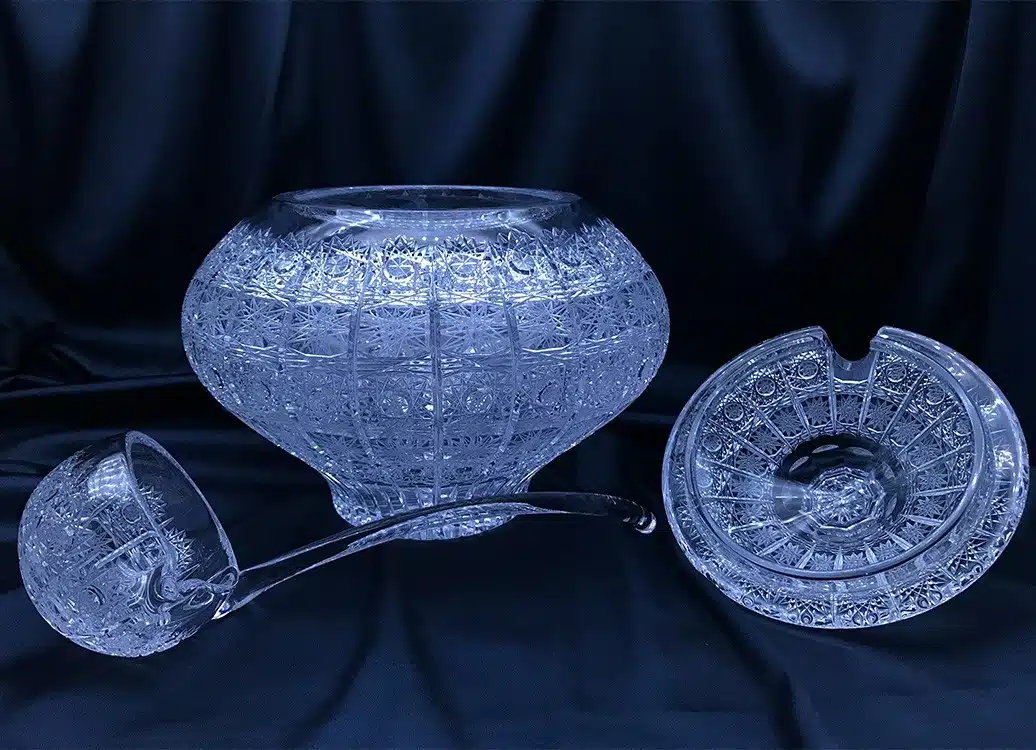Krištáľová brúsená misa bowle s naberačkou