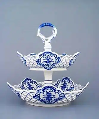Cibulák – Etažér 2-dielny 5-hranný 19 cm / 24 cm – originálny cibuľový porcelán 1. akosť