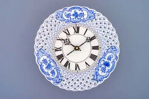 Cibulák – Hodiny prelamované 24 cm – originálny cibuľový porcelán 1. akosť