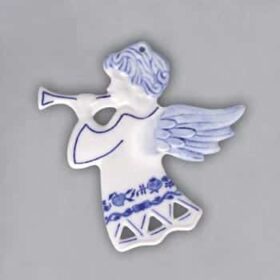 Cibulák – Vianočná ozdoba – anjel s trúbkou prelamovaný – originál cibuľový porcelán 1. akosť